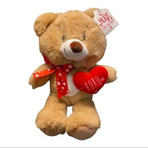 American Greetings XOXO TEDDY BEAR Tan Brown 12in Plush Red Heart Valentines Day